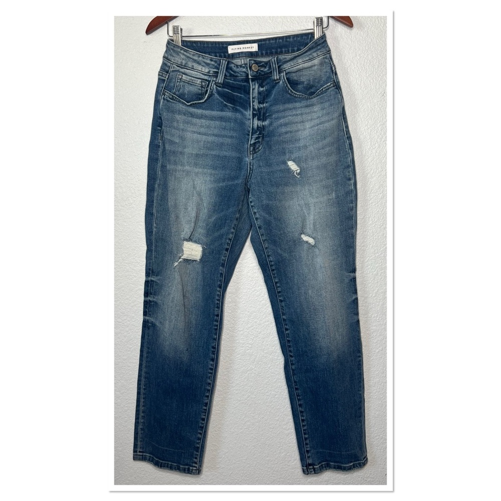 Flying Monkey Distressed Cotton & Spandex Blend Straight Leg Jeans Sz 26